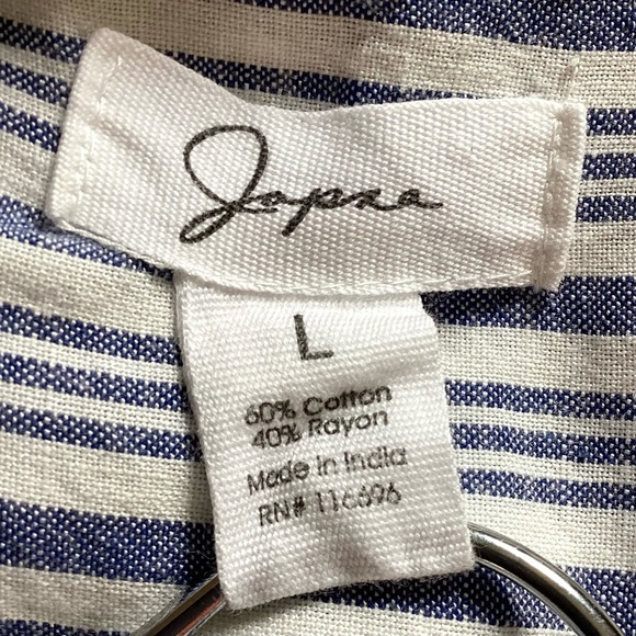 Japna 100% Cotton Striped Shirt Mini Dress Sz L sleeveless button Down Shirt - Picture 8 of 8